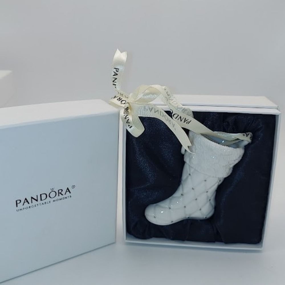 Pandora 2012 Limited Edition White Porcelain Quilted Stocking Christmas Ornament